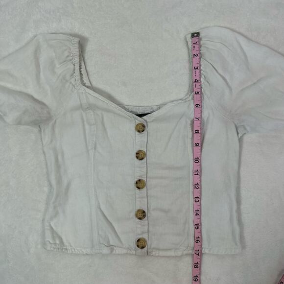 Abercrombie & Fitch White Puff Sleeve Button Front Top Size Small - Picture 9 of 9